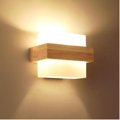 Comely Wooden Indoor Wall Light, Vintage E27 Wall Lamp Indoor with Glass Lampshade, Up and Down Lighting, Modern Wall Lighting for Living Room, Bedroom, Hallway, Stairs