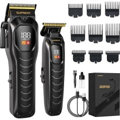 SUPRENT Professional Hair Trimmer Set for Men, Hair Trimmer Care Sets with High Performance Motor and LED Display, Beard Trimmer Precision Hair Trimmer for Men, 9 Guide Combs (Black)
