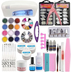 25 in 1 Combo Set Professional DIY UV Gel Nail Art Kit 9W Lamp Dryer Brush Buffer Tool Nail Tips Glue Acrylic Set