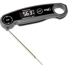 TFA Dostmann Digital Grill Thermometer Thermo Jack Jet, 30.1069, Meat Thermometer, Kitchen Thermometer, Penetration Thermometer, Core Temperature, BBQ, Rechargeable via USB, Washable, Grey