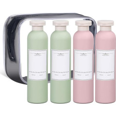 ASEVAT Refillable Shampoo Bottles, Plastic Empty Plastic Squeeze Bottles with Flip Lid, Travel Container for Shampoo and Conditioner for Lotion, Cream and Liquids, 250ml, Pack of 4