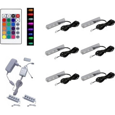 QLS LED RGB Set Glass Edge Lighting Clip 12 V with Remote Control 16 Colours Dimmable (White, 6 Pieces)
