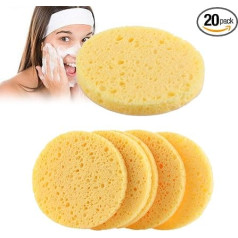 Pack of 20 Face Makeup Sponge, Natural Makeup Remover Sponge, Reusable Round Face Sponge, Natural Cleansing Sponge for Facial Cleansing, Makeup Removal (Yellow)