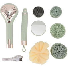 Electric Body Brush, Waterproof Body Wash with 6 Heads, 3 Speeds, Removable Handle, Rechargeable Body Washer, Suitable for All Skin Types (Green)