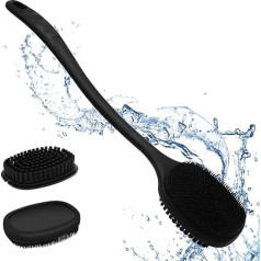 Back Scrubber for the Shower, Double-Sided Body Scrub, Long Handle with Soft Silicone Bristles and Stiff Nylon Bristles