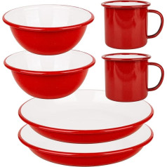 Lost & Found Cornwall 6 Piece Enamelware Enamel Mug Plate Bowl Set | Premium Enamel Dining Room 2 Bowls Deep Plate Cups | for Outdoor Camping Hiking
