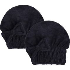 HOPESHINE Microfiber Hair Towel Cap for Women Wet Short or Long Curly Hair Super Absorbent Quick Dry Turbans for Girls Anti-Frizz Black Pack of 2