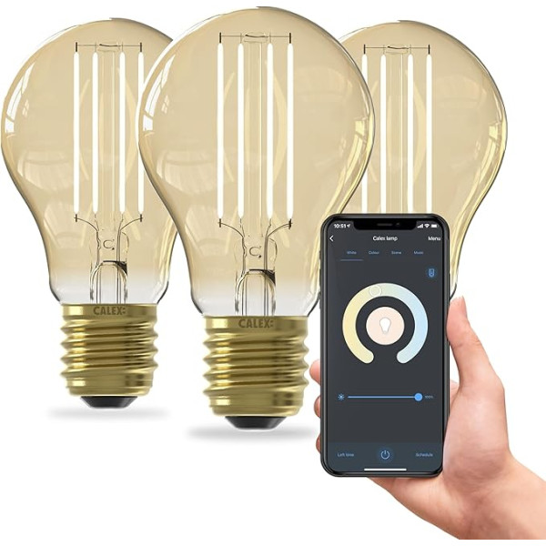 CALEX Smart Filament Light Bulb E27, Set of 3, WiFi LED Lighting with Alexa Voice Control and Google Home, 7 W Vintage A60 Bulb with Warm White Light