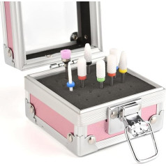 KADS Aluminum Nail Drill Bit Holder Storage Box 25 Holes Nail Drill Grinding Bit Stand Display Case E-file Nail Bits Organizer Container for Nail Art (Pink)