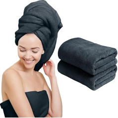 Scala (2 Pack Large Microfiber Towel 24x48 Inch, Quick Drying, Ultra Absorbent, Anti-Frizz for Long, Curly, Straight or Dyed Hair for Women, Includes Towel Clip, Dark Blue)