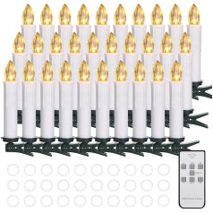 Cibnew Wireless Christmas Tree Candles Outdoor LED Candles with Remote Control Timer Function Warm White Waterproof Dimmable for Christmas Tree, Birthday, Party (30 White)