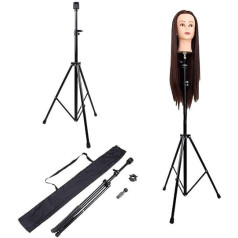 Adjustable Hairdressing Training Tripod Metal Barber Mannequin Head Wig Holder Stick for Hairdressing Training Stainless Steel Portable and Foldable Wig Tripod with Carry Bag for Hairdresser or