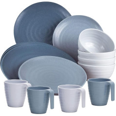 Camping Crockery Set Made of Melamine Crockery Set for 4 People Camping Tableware Dinner Service 16 Pieces Blue Tableware Outdoor Dining Set 16 Pieces Modern Picnic Tableware