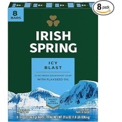 Irish Spring Icy Blast Cool Refreshment Deodorant Soap 8 x 120 ml (Block Soaps)