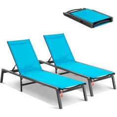 VEVOR Outdoor Chaise Lounge Chairs, Aluminium Patio Deck Chairs with 5 Adjustable Positions, Folding Pool Deck Chairs, Deck Chairs and Fully Flat Sun Chairs for Patio