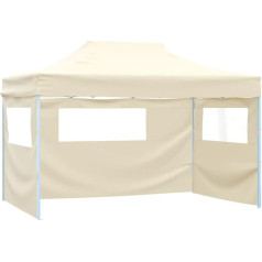vidaXL Professional Party Tent Foldable with 3 Side Walls Waterproof Gazebo Marquee Garden Tent Beer Tent Folding Gazebo Garden 3 x 4 m Steel Cream