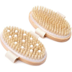 2 Pack Dry Brushing Body Brush, Natural Bristle Dry Brush, Exfoliating Body Brush for Lymphatic Drainage Cellulite Brush for Full Body, Improving Skin Health and Reduces Acne