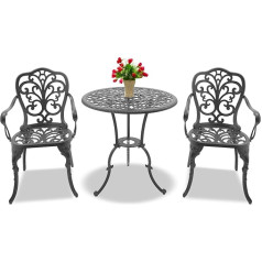 Centurion Supports Bangui Luxury Cast Aluminium Garden Patio Table and 2 Large Chairs with Armrests Bistro Set - Graphite