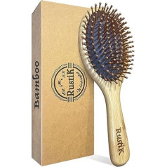 RustiK Grey Bamboo Oval Hair Brush Detangling Anti Static Eco-Friendly Sustainable Handmade Wood Made for Men and Women