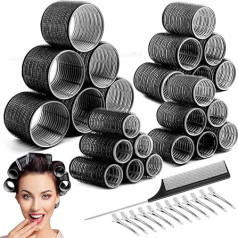 Cludoo Jumbo Hair Rollers 24 Pieces Heatless Hair Rollers with 12 Clips 4 Sizes (Jumbo, Large, Medium, Small), Self-Adhesive, Hair Rollers for Long, Medium, Short, Thick, Fine Volume, Thin Bangs