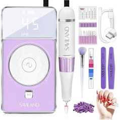 SAVILAND Professional Nail Drill: 45000 RMP Electric Nail File for Acrylic Nails Removal Rechargeable 3000 mAh Nail Drill Kit Portable EFile with Ceramic Bits Sanding Bands Nail Tech Salon