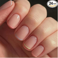 24 Pieces French Lace False Nails Short Stick on Nails Nude Pink Press on Nails Removable Glue Nails Fake Nails Acrylic Full Cover Nails Women Girls Nail Art Accessories