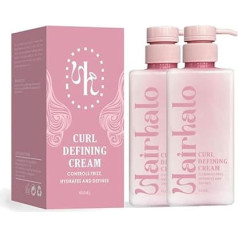Hairhalo Curl Defining Cream, Curl Cream for Curly Hair, Anti-Frizz, Curl Defining Cream, Moisturising, Straightening for Curly and Wavy Hair (2 Pieces)