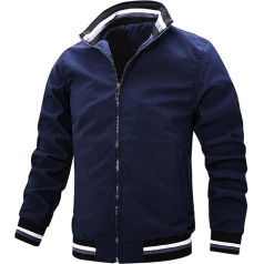 Haiorziyou Men's Casual Jacket Stand-Up Collar Lightweight Sports Jacket Long Sleeve Zip Coat Plain Slim Fit Wind Jacket Men's Baseball Uniform, blue, xl