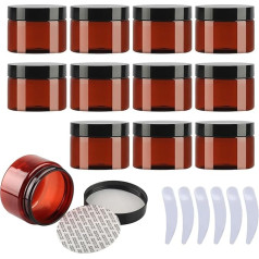 LusDoly Pack of 12, 150 ml Brown Plastic Empty Cosmetic Containers with Black Lids Jar Screw Box Tin Container for Lotion Cream Jar Face Cream Ointments