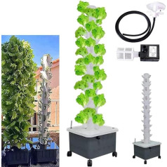 PTSZNGS Hydroponic Tower with 45 Holes Aquaponic Growing System, Tower Aeroponic Growing Kit for Herbs, Fruits and Vegetables with Moisture Pump, Adapter, Mesh Pot