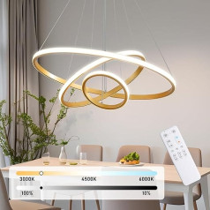 KAUCQI 180 cm Pendant Light LED Dimmable Pendant Lamp Living Room Dining Table Lamp with Remote Control, Modern Pendant Light for Dining Room, Kitchen, 3 Rings, Height Adjustable, Hanging Lamp, Dining