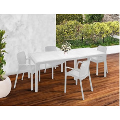 Dmora - Manarola Extendable Rectangular Dining Table with 4 Chairs Included, Garden Table and Rattan Seats, 100% Made in Italy, White