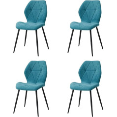 Grandca Home Set of 4 Dining Chairs, Padded Dining Chairs, Nordic Kitchen Chairs, Upholstered Chairs with Metal Legs, Rhombus Fabric Cushions, Lago Blu-R