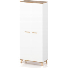 Vbchome Wardrobe 80 x 192 x 52 cm, White Wardrobe with Two Doors and One Compartment, Wooden Handles, Multi-Purpose Cabinet for Hallway, Bedroom, Living Room, Children's Room