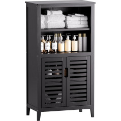 Hitnet Bamboo Bathroom Cabinet, Side Storage Organiser with 2 Doors and Removable Shelves, Freestanding Floor Cabinet for Living Room, Kitchen, Bedroom, Black