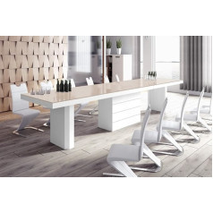 HU Design HE-777 Dining Table High Gloss or Matt/Extendible to 5 Different Dimensions 140/188/236/284/332 cm (Cappuccino High Gloss / White High Gloss)