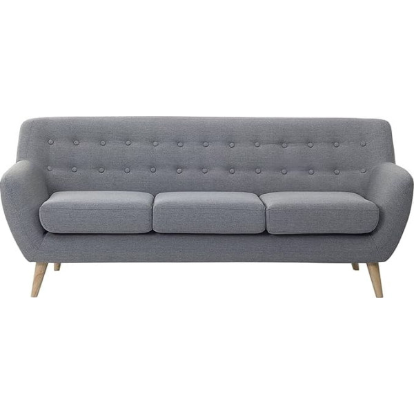 Beliani Retro 3 Seater Upholstery Cover Wooden Legs Decorative Quilting Light Grey