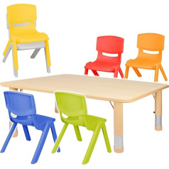 Alles-Meine.de Gmbh Children's Furniture Set - Table + 6 Chairs, Choice of Sizes and Colours, Wood Colours, Height Adjustable, 1 to 8 Years, Plastic, for Indoor and Outdoor Use, Children's Tisc.