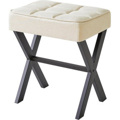 Ibuyke Square Makeup Stool with X-Leg Footrest, Linen Footrest Stool, Ottoman Seat Vanity Stool, Multi-Use as Small Side Table, for Bedroom, Living Room, Linen L/G-70Y