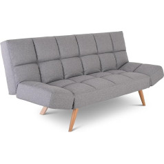 Raburg Yara Light Grey 2 Seater Sofa Bed 2 in 1 Folding Sofa and Guest Bed Fabric Metal Legs Wood Effect Adjustable Armrests Lying Area 180cm Wide x 110cm Deep Yara