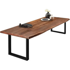 SAM Valin Dining Room Table 240 x 110 cm Acacia Wood Walnut Coloured and Solid, Wane Table with U Frame Made of Metal Matte Black, Real Wane, 50 mm Top