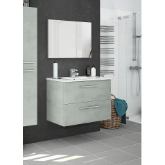 Dmora - Inglewood Vanity Unit Cabinet Hanging Bathroom Cabinet Wardrobe with 2 Drawers and Mirror, 80 x 45 x 57 cm, Cement
