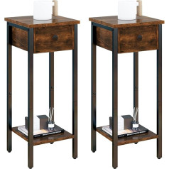 Ibuyke TMJ417H-2 Bedside Table, Set of 2, High Side Tables with One Drawer Adjustable Feet, Brown