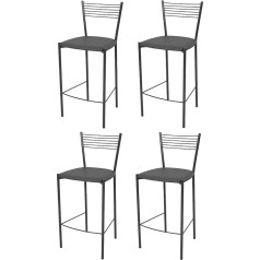 T M C S Tommychairs Elegance Modern Bar Stools for Kitchen and Dining Room, Painted Metal Construction in Dark Grey, Upholstered Seat with Faux Leather in Dark Grey, Set of 4