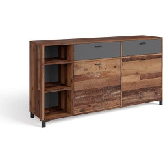 Byliving Jackson Sideboard / Chest of Drawers Old Wood Vintage Brown / 2 Two Doors Brown / 2 Drawers in Anthracite / Chest of Drawers with 2 Doors and 2 Drawers / W 160 x H 85 x D 40 cm