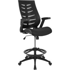 Flash Furniture BL-ZP-809D-BK-GG High Back Chair with Adjustable Foot Ring and Adjustable Folding Arms Black Modern 28