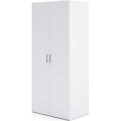 Dmora - Wardrobe with 2 double doors with two inner shelves and clothes rail, colour: white, dimensions 77 x 175 x 49 cm