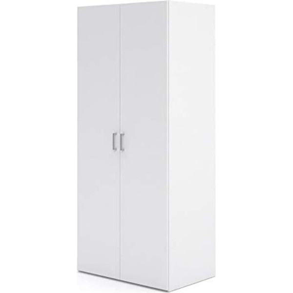 Dmora - Wardrobe with 2 double doors with two inner shelves and clothes rail, colour: white, dimensions 77 x 175 x 49 cm