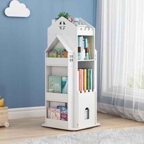 Mosegor Rotating Bookcase for Kids, 3 Tier Rotating Bookcase 360° Rotating Wooden Floor Rotating Bookcase Rotating Multifunctional Organizer for Home Playroom Living Room