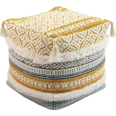 Mocofo Home Decoration Pouf Cover Unfilled Square Washable Ottoman Tufted Tassel Footstool for Living Room (Yellow, 35x35x35cm)